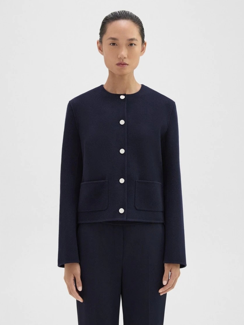 Theory Women's Navy Cropped Wool-Cashmere Jacket - Picture 2 of 5